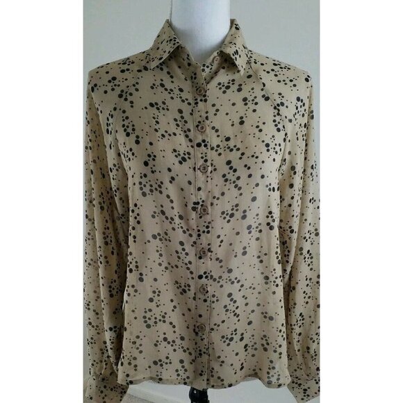 In Style~Women's Size M~Beige/Black Polka/Dot Blouse Button Down Shirt NWT$55.00 - Picture 2 of 9